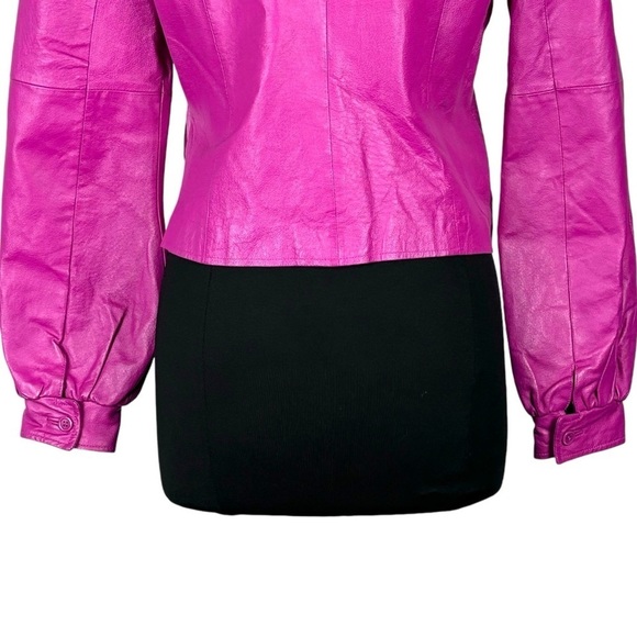 METRO STYLE Y2K HOT PINK LEATHER PUFF SLEEVE TAILORED BARBIE BLAZER JACKET - Picture 11 of 15